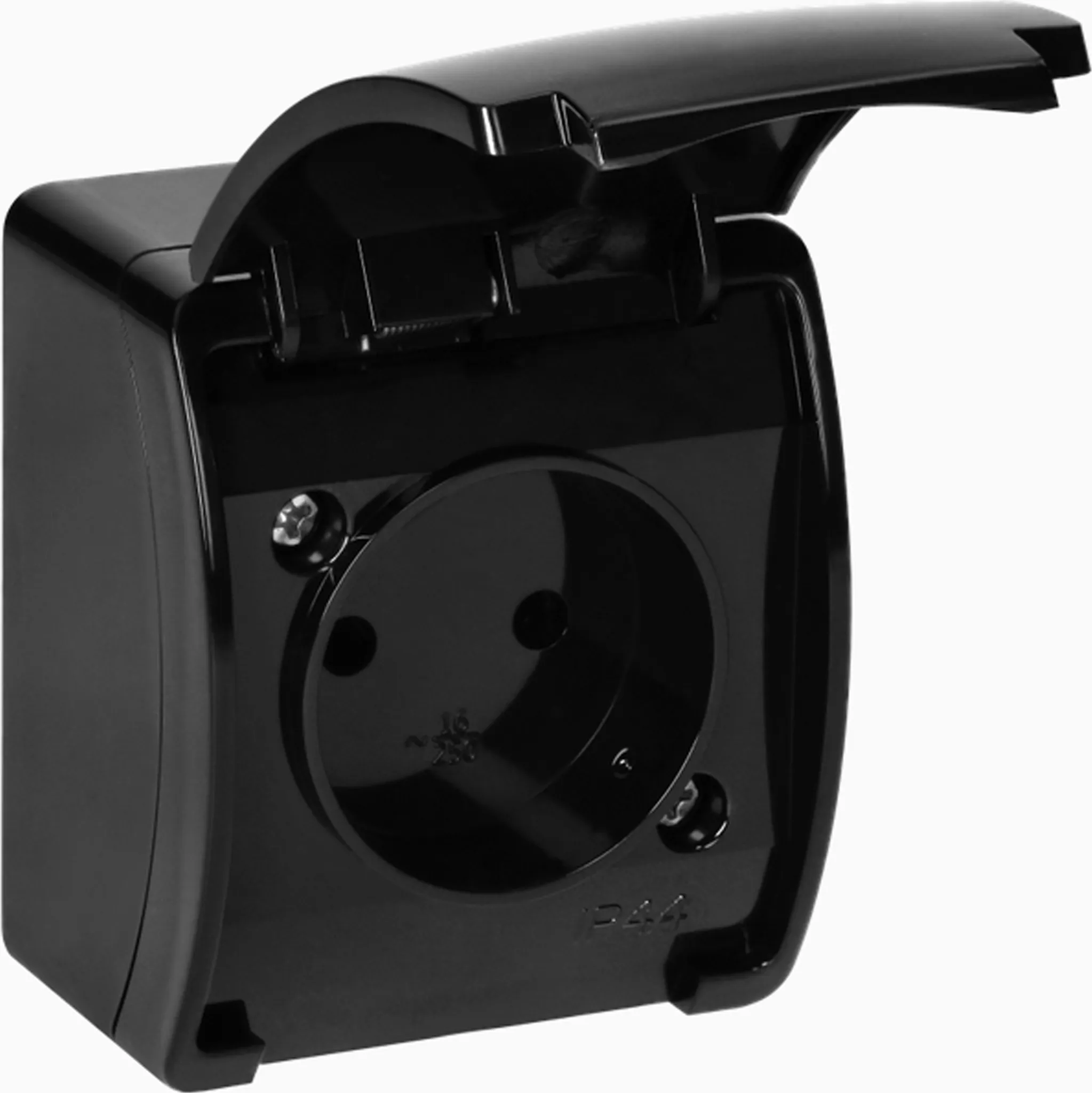 Aufputz Einzelsteckdose „AQUATIC“ – IP44, Schwarz