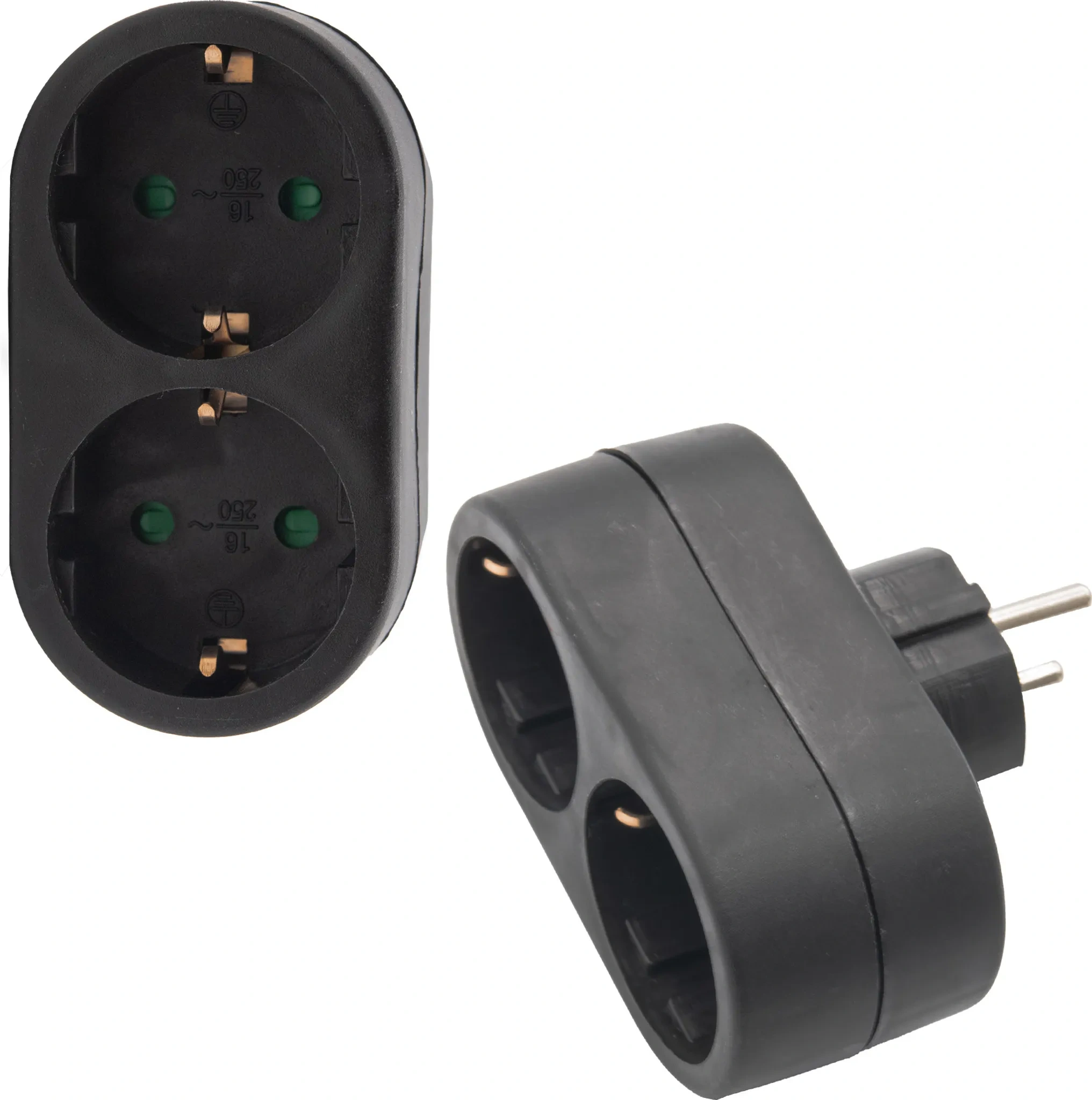Doppelstecker Schuko – 2-fach Steckdosenadapter Vertikal – Schwarz